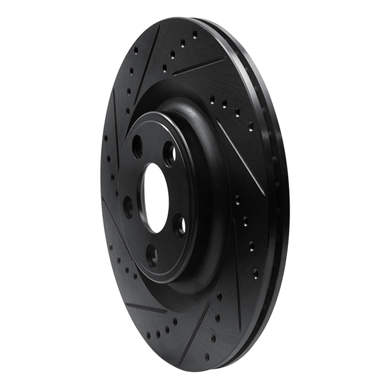 Jaguar F-Type Brake Rotor (1) - Rear Left - R1 Concepts - Drilled & Slotted - Black - `14-`21